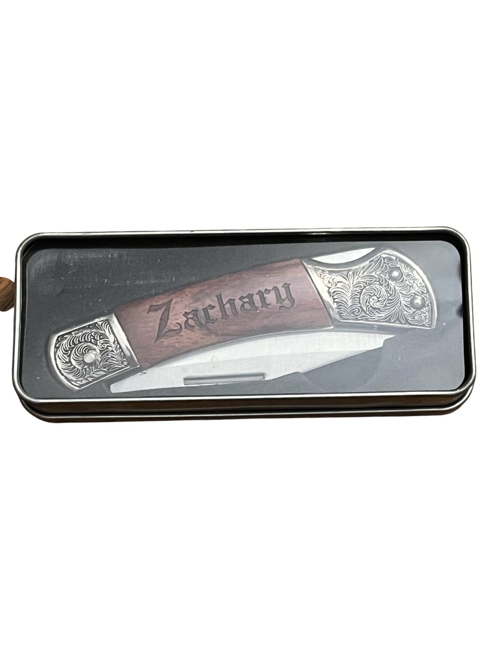 Personalized Engraved Pocket Knife - Brown Wood Handle